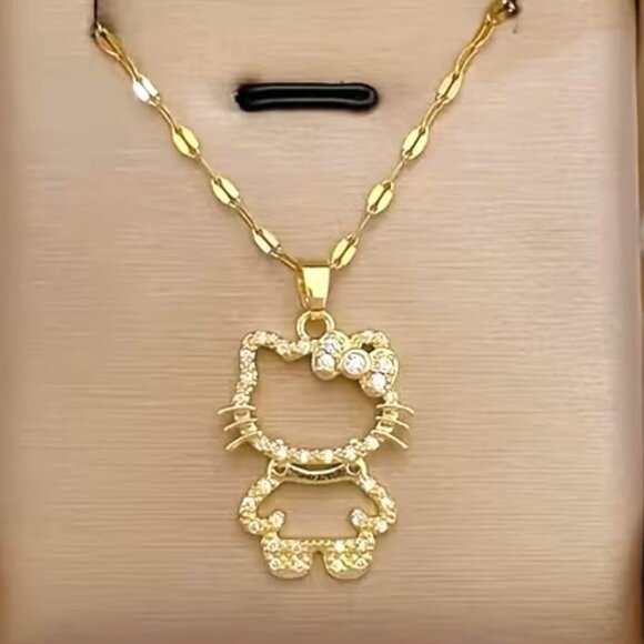 Hello Kitty Necklace Chain Pendant Rhinestone UV Plating. 🥰😻Gold Trendy Cute - Picture 2 of 6